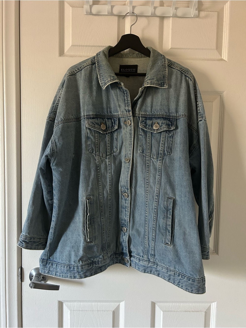 Eloquii Distressed Light Blue Denim Jacket